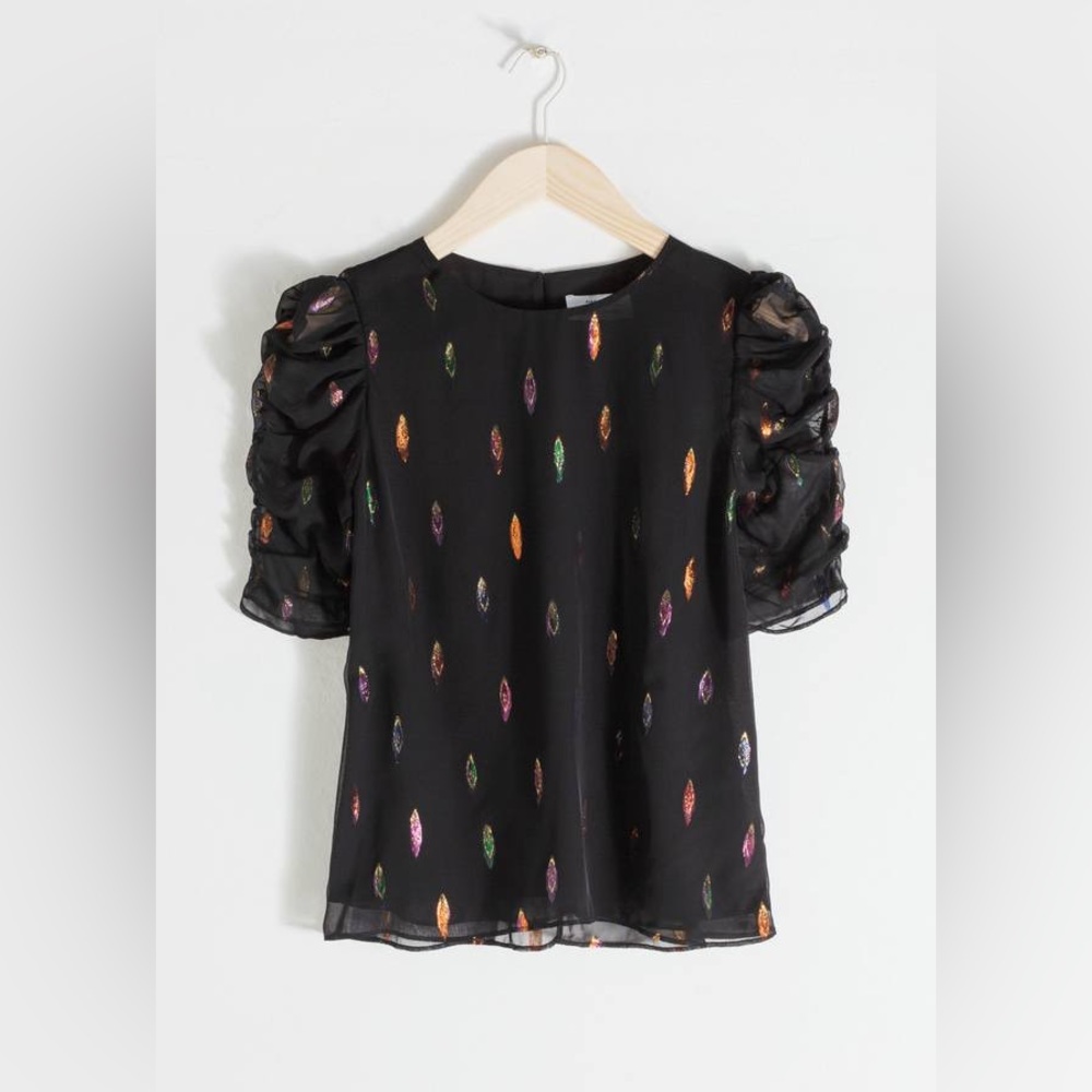 & Other Stories Metallic Puff Sleeve Blouse - size XS/US2